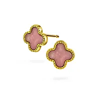 Pan Jewelry, Kløver øredobber i forgylt 925 sølv med rosa rhodokrositt