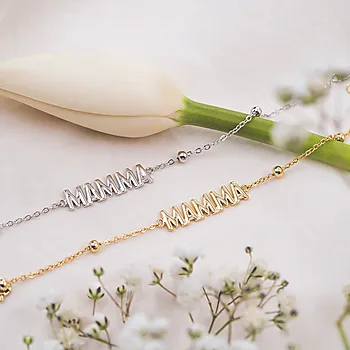 Bilde nummer 3 av Armbånd i 925 forgylt sølv med teksten mamma