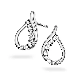 Pan Jewelry, Øredobber i 585 hvitt gull med diamanter og dråpeform 0,15 ct