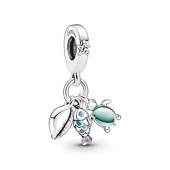 Pandora Moments, Charm i 925 sølv med fisk,skilpadde og konkylie
