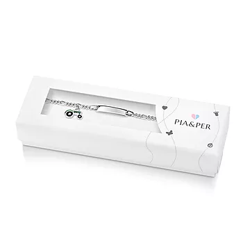 Bilde nummer 3 av Pia&Per, Armbånd i 925 sølv med graveringsplate og traktor charms i grønn emalje