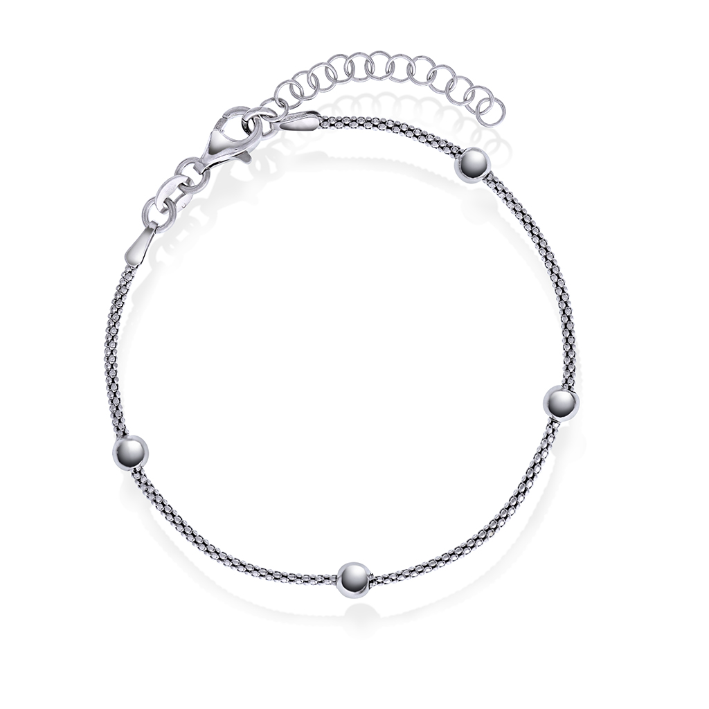 Pan Jewelry, Armbånd i rhodinert 925 sølv med kuler, 19 cm