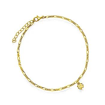 Pan Jewelry, Ankelkjede i forgylt 925 sølv med firkløver, 25 cm