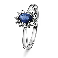 Pan Jewelry, Ring i 585 hvitt gull med diamanter 0,16 ct og safir