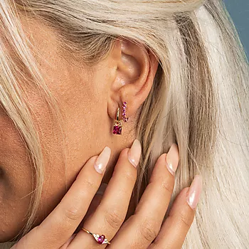 Bilde nummer 3 av Pan Jewelry, Øreringer i forgylt sølv med rosa zirkonia