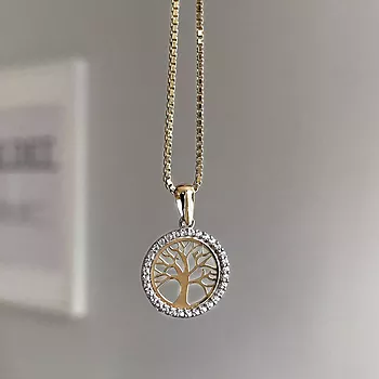 Bilde nummer 3 av Pan Jewelry, Anheng i 585 gult og hvitt gull med livets tre og zirkonia