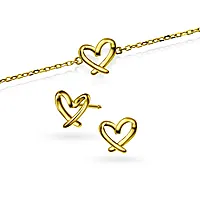 Pan Jewelry, Smykkesett med armbånd og øredobber i forgylt 925 sølv med hjerte