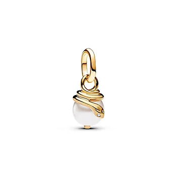 Pandora Moments, Charm i 925 forgylt sølv med slange og syntetisk perle