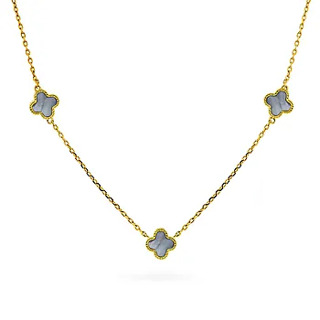 Pan Jewelry, Kløver smykke i forgylt 925 sølv med grå perlemor