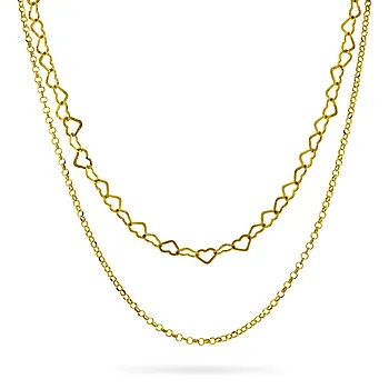 Kjede i 925 forgylt sølv med hjerter