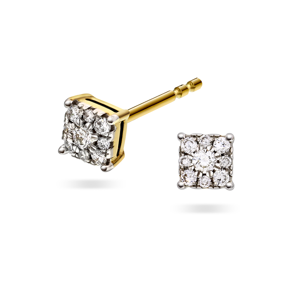 Line øredobber i 375 gult gull med diamanter 0,14 ct