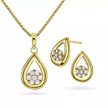 Pan Jewelry, Smykkesett i 925 forgylt sølv med zirkonia og dråpe