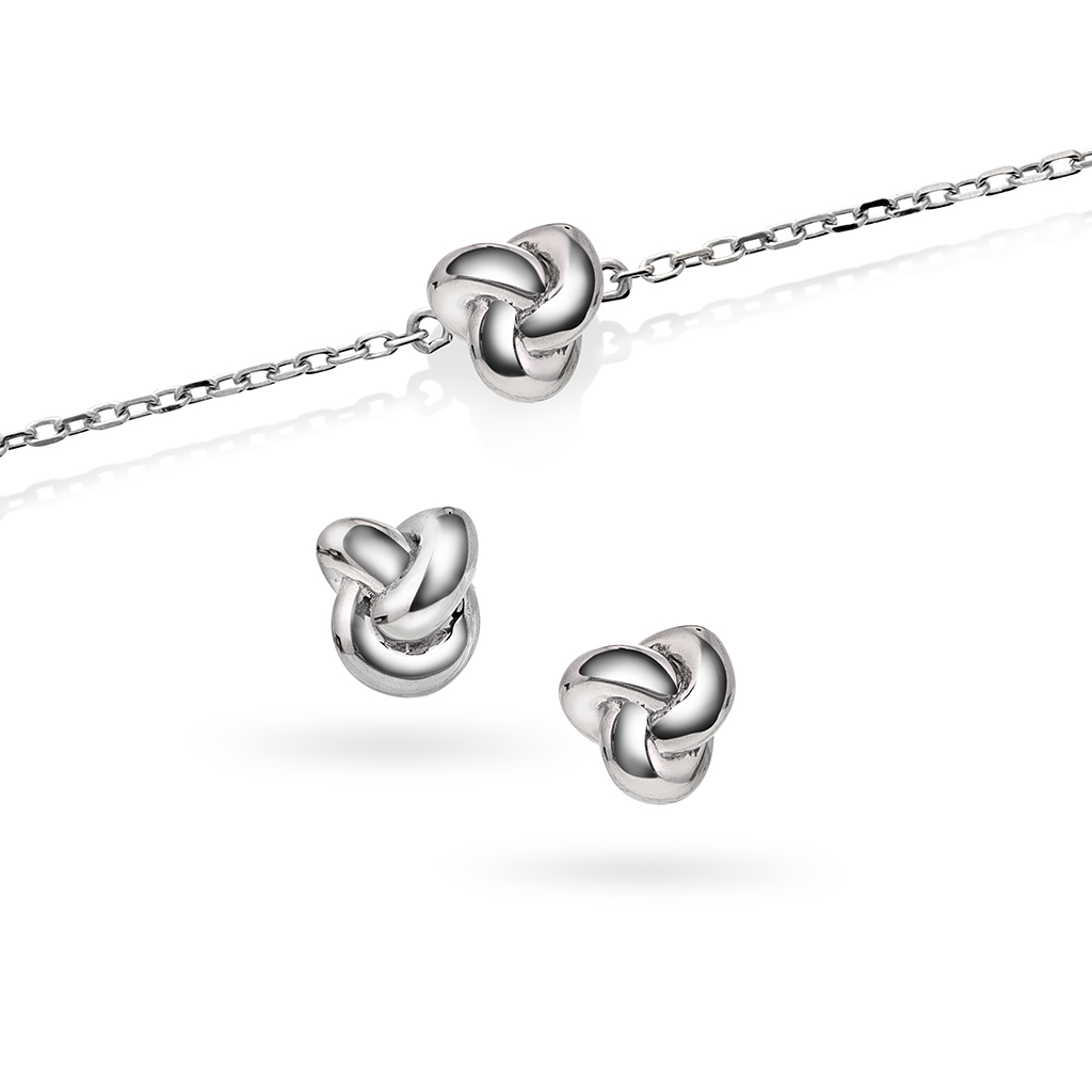 Pan Jewelry, Smykkesett med øredobber og armbånd i 925 sølv med knute