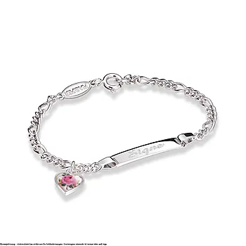 Bilde nummer 3 av Armbånd til barn i 925 sølv med rose hjerte og graveringsplate