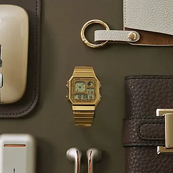 Bilde nummer 4 av Vintage gullfarget klokke med digital visning