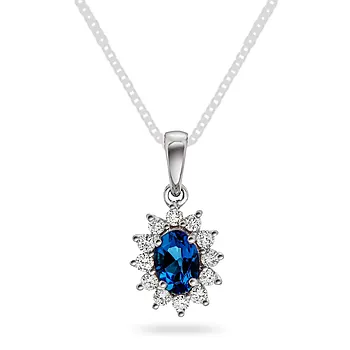 Gold Collection, Anheng i 585 hvitt gull med diamanter 0,24 ct og safir