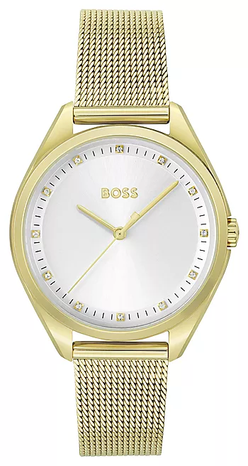 Hugo Boss, Saya dameklokke i gullfarget stål med meshlenke