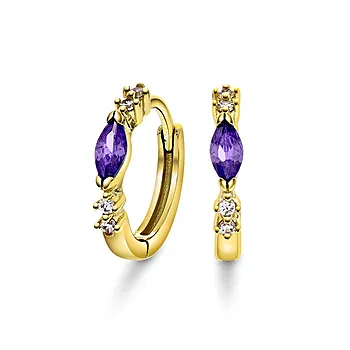 Pan Jewelry, Øreringer i forgylt 925 sølv med lilla zirkonia