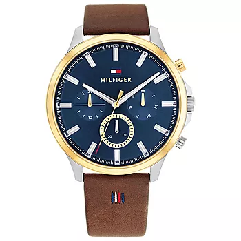 Tommy Hilfiger, Herreklokke i stål med brun skinnrem