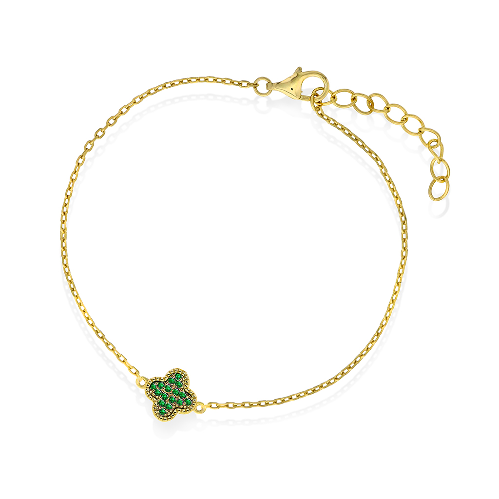 Pan Jewelry, Kløver armbånd i forgylt 925 sølv med grønn zirkonia