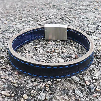 Bilde nummer 4 av Alexander, Armbånd i stål med blå skinnrem