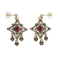 Øredobber Telemark i 830 antikkforgylt sølv med rød sten