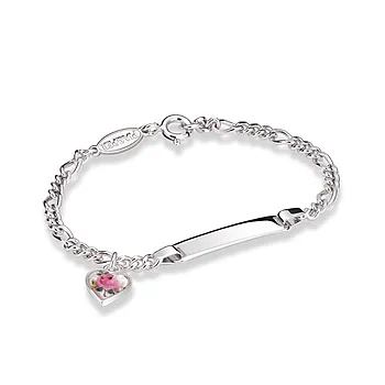 Armbånd til barn i 925 sølv med rose hjerte og graveringsplate
