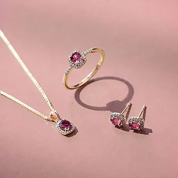 Bilde nummer 2 av Diamantring i 585 gull 0,08 ct og turmalin