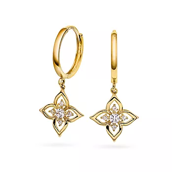 Pan Jewelry, Øreringer i 585 gult gull med zirkonia og blomst