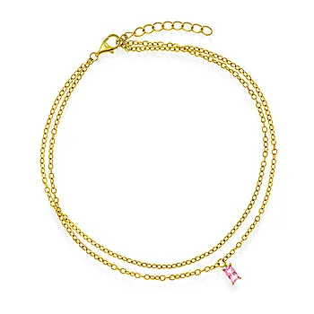 Pan Jewelry, Ankelkjede i 925 forgylt sølv med rosa zirkonia, 25 cm