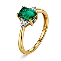 Michelle diamantring i 585 gult gull 0,10 ct med hydrotermisk smaragd