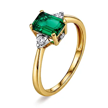 Michelle diamantring i 585 gult gull 0,10 ct med hydrotermisk smaragd