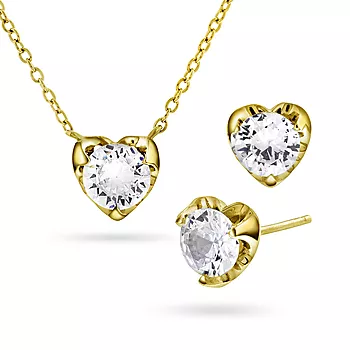 Pan Jewelry, Smykkesett i 925 forgylt sølv med zirkonia og hjerter