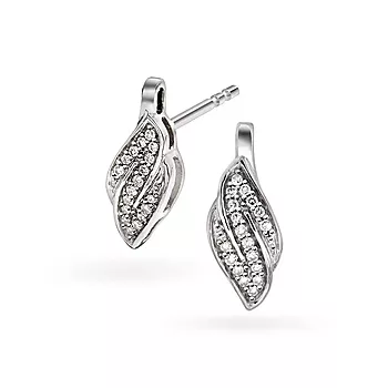 Pan Jewelry, Øredobber i 585 hvitt gull med diamanter og blad 0,10 ct