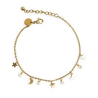 Armbånd i forgylt stål med måne, stjerne og ferskvanssperler