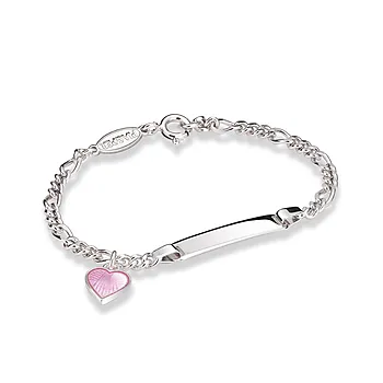 Armbånd til barn i 925 sølv med rosa hjerte og graveringsplate