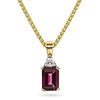 Michelle smykke i 585 gult gull med diamant 0,06 ct og rhodolitt