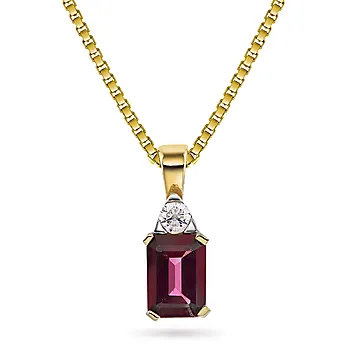 Michelle smykke i 585 gult gull med diamant 0,06 ct og rhodolitt