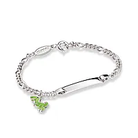 Armbånd til barn i 925 sølv med grønn dinosaur og graveringsplate