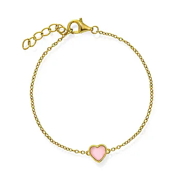Armbånd i 925 forgylt sølv med rosa hjerte