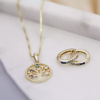 Bilde nummer 4 av Pan Jewelry, Smykke i 925 forgylt sølv med zirkonia i blå nyanser og livets tre