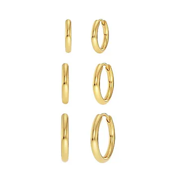 Triple Pair øreringer i forgylt stål, 3 par