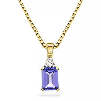 Michelle smykke i 585 gult gull med diamant 0,05 ct og tanzanitt