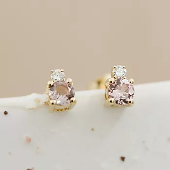 Bilde nummer 2 av Pan Jewelry, Øredobber i 585 gult gull med diamanter 0,08 ct med champanje grant sten