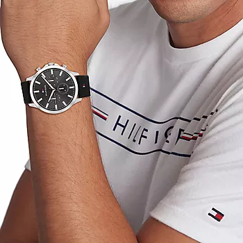 Bilde nummer 3 av Tommy Hilfiger, Herreklokke i stål med sort skinnrem