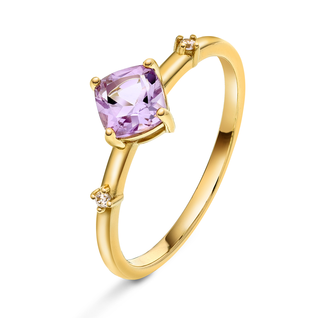Pan Jewelry, Ring i 585 gult gull med zirkonia og ametyst