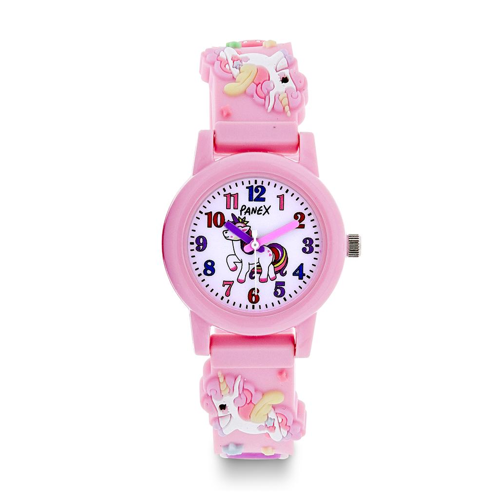 Barneklokke med rosa rem og unicorn