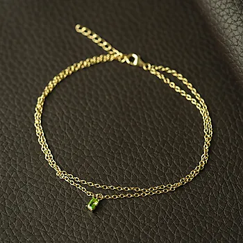 Bilde nummer 2 av Pan Jewelry, Ankelkjede i 925 forgylt sølv med grønn zirkonia, 25 cm