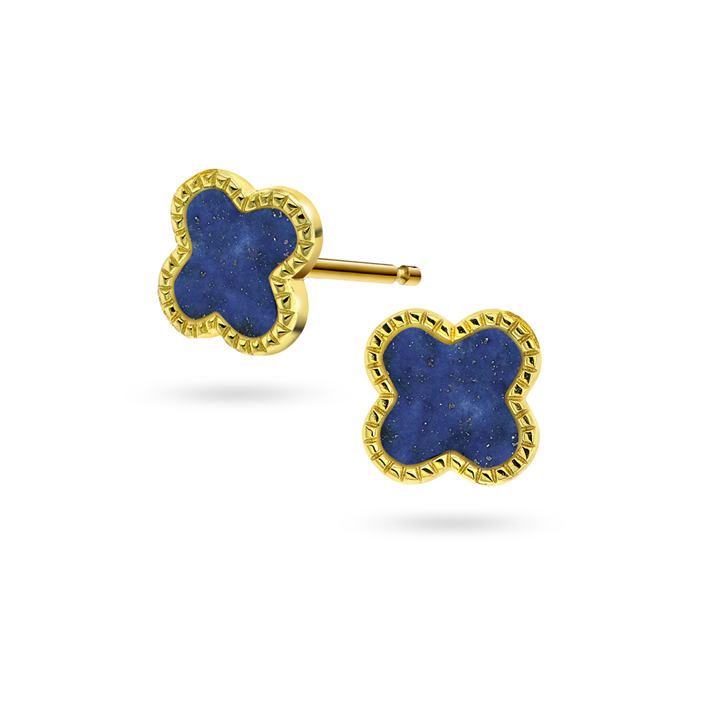 Pan Jewelry, Kløver øredobber i forgylt 925 sølv med havblå lapis lazuli
