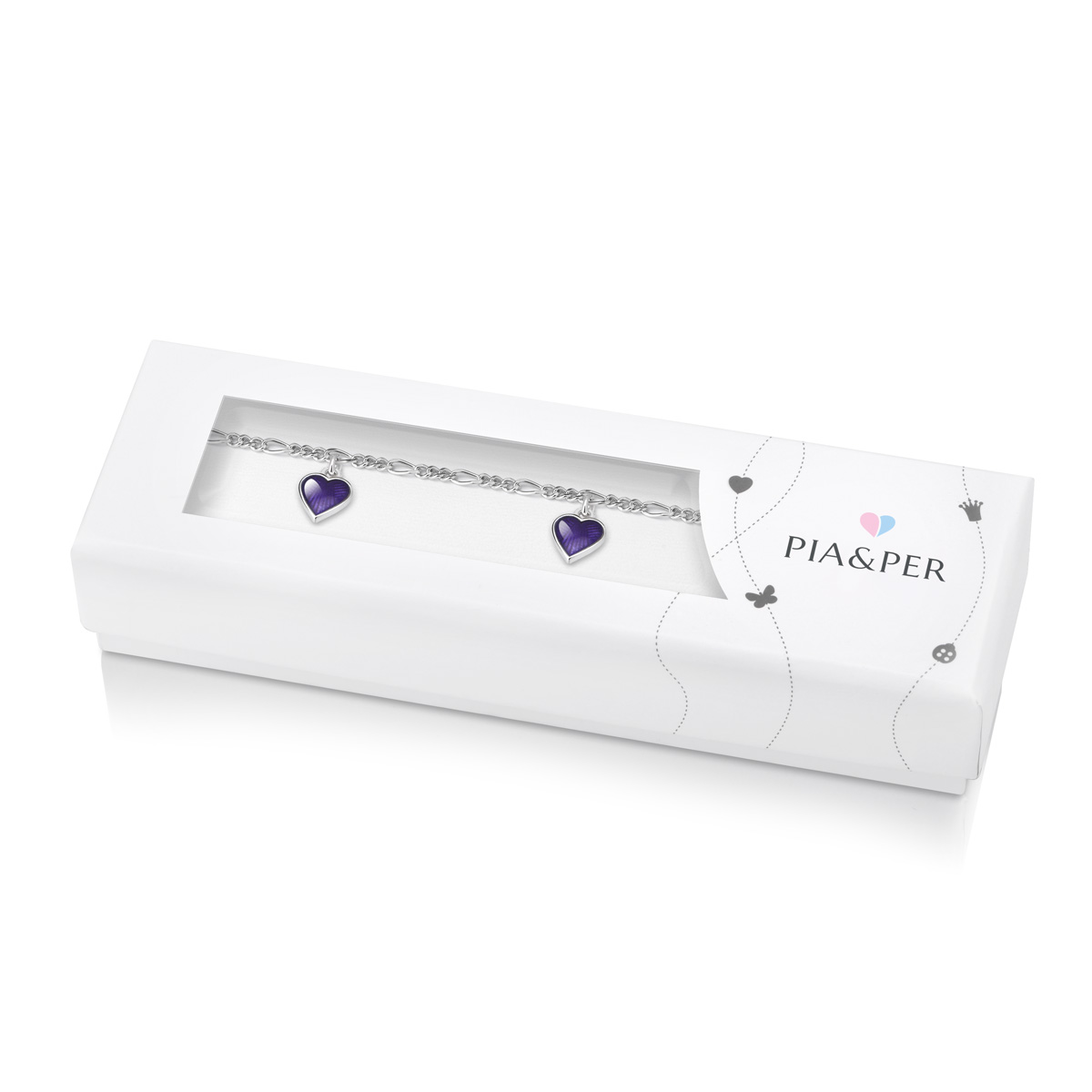 Bilde nummer 2 av Pia&Per, Armbånd i 925 sølv med charms av lilla emalje hjerter